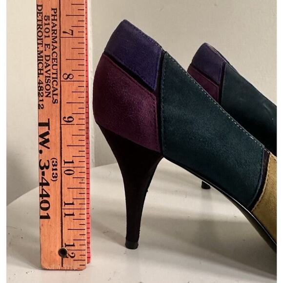 Nine West Kaspiao Open Toe Suede High Heel Dopamine Patchwork Size 8M Y2K - Picture 11 of 16